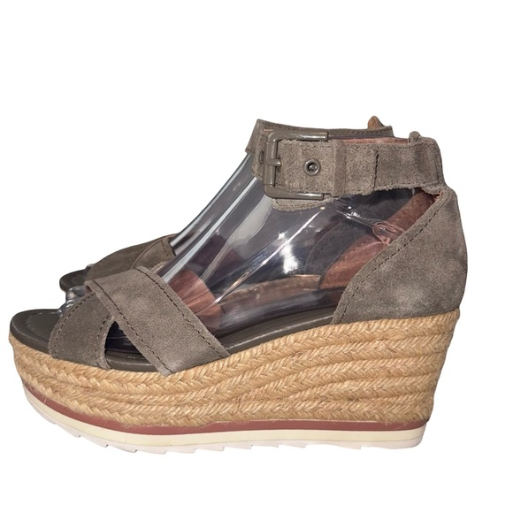 Marc Fisher Gray Suede Espadrille Wedge Sandals | Ankle Strap Size 7 Resort Chic - Picture 5 of 9